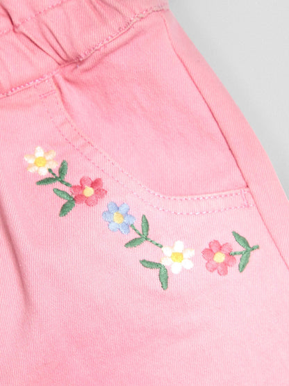 JoJo Maman Bébé Pink Floral Embroidered Twill Shorts image 4