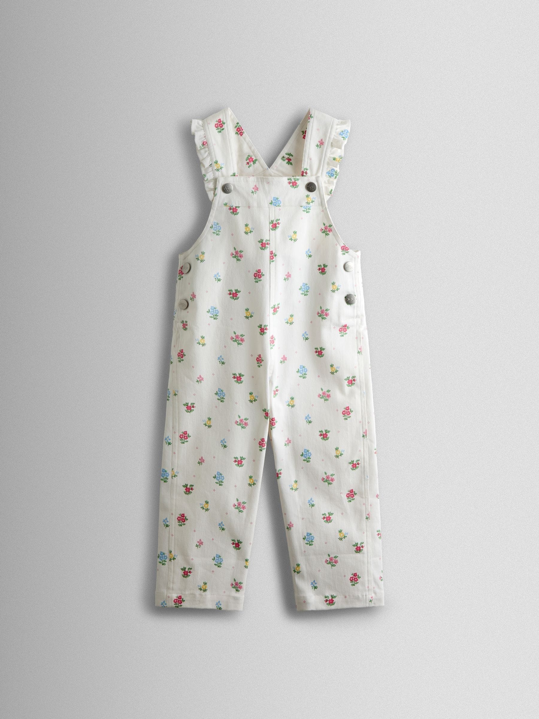 JoJo Maman Bébé Cream Floral Printed Twill Dungarees image 1