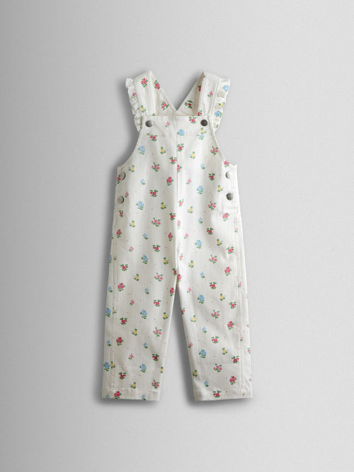 JoJo Maman Bébé Cream Floral Printed Twill Dungarees image 1