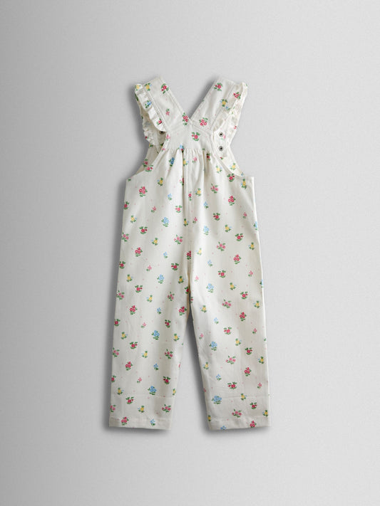 JoJo Maman Bébé Cream Floral Printed Twill Dungarees image 2