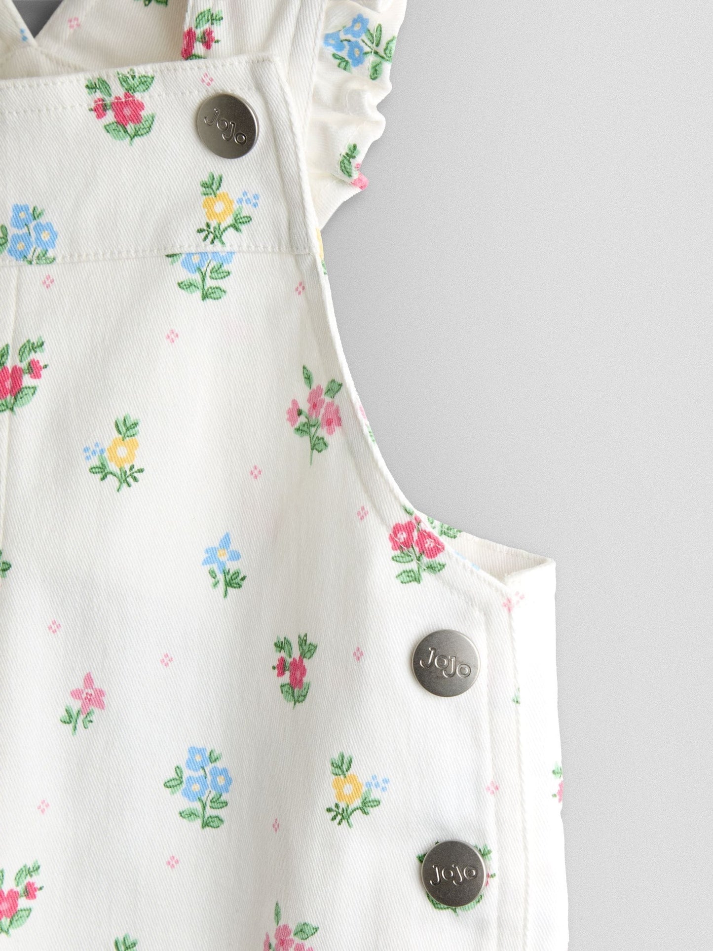 JoJo Maman Bébé Cream Floral Printed Twill Dungarees image 3