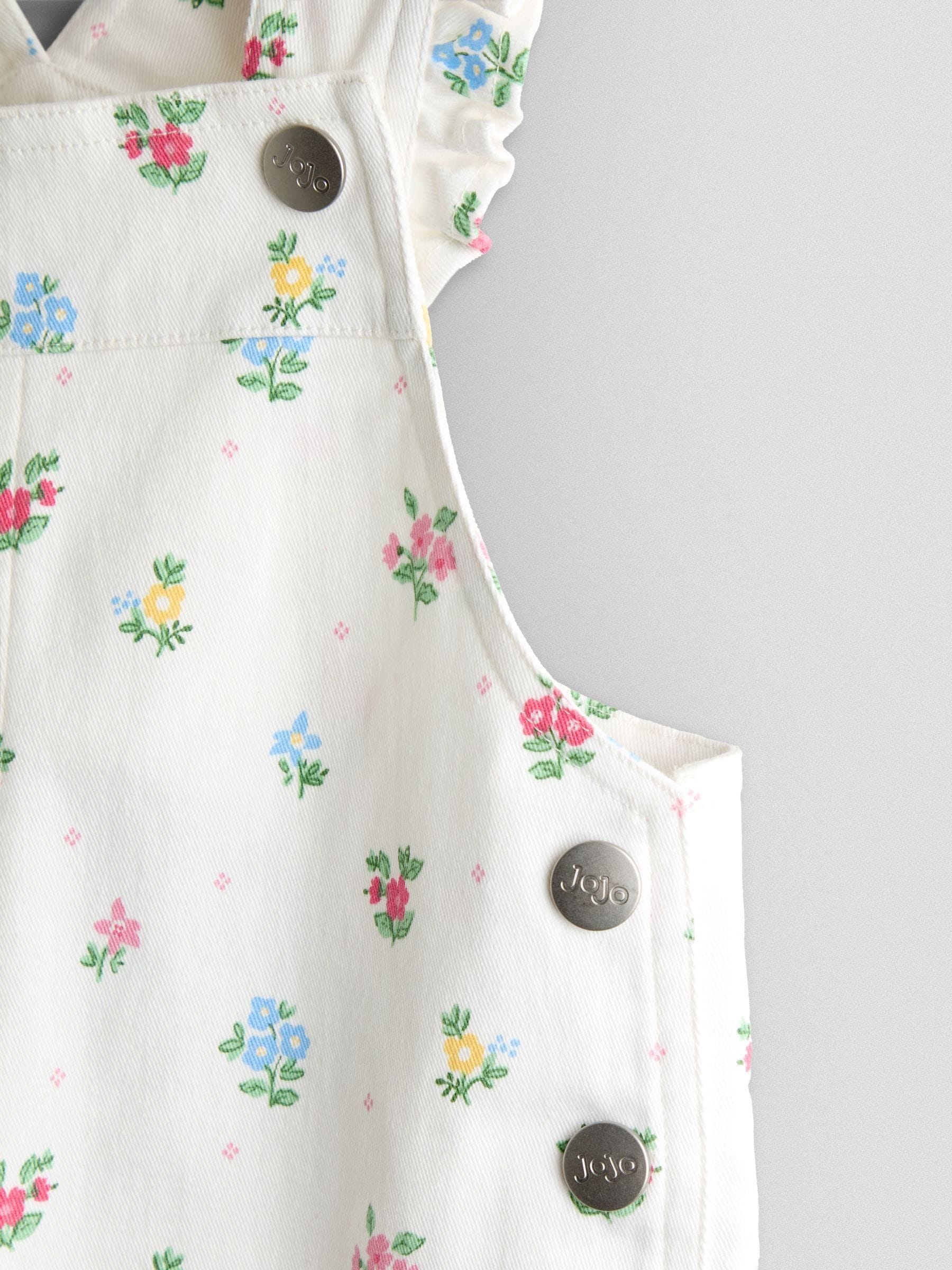 JoJo Maman Bébé Cream Floral Printed Twill Dungarees image 3