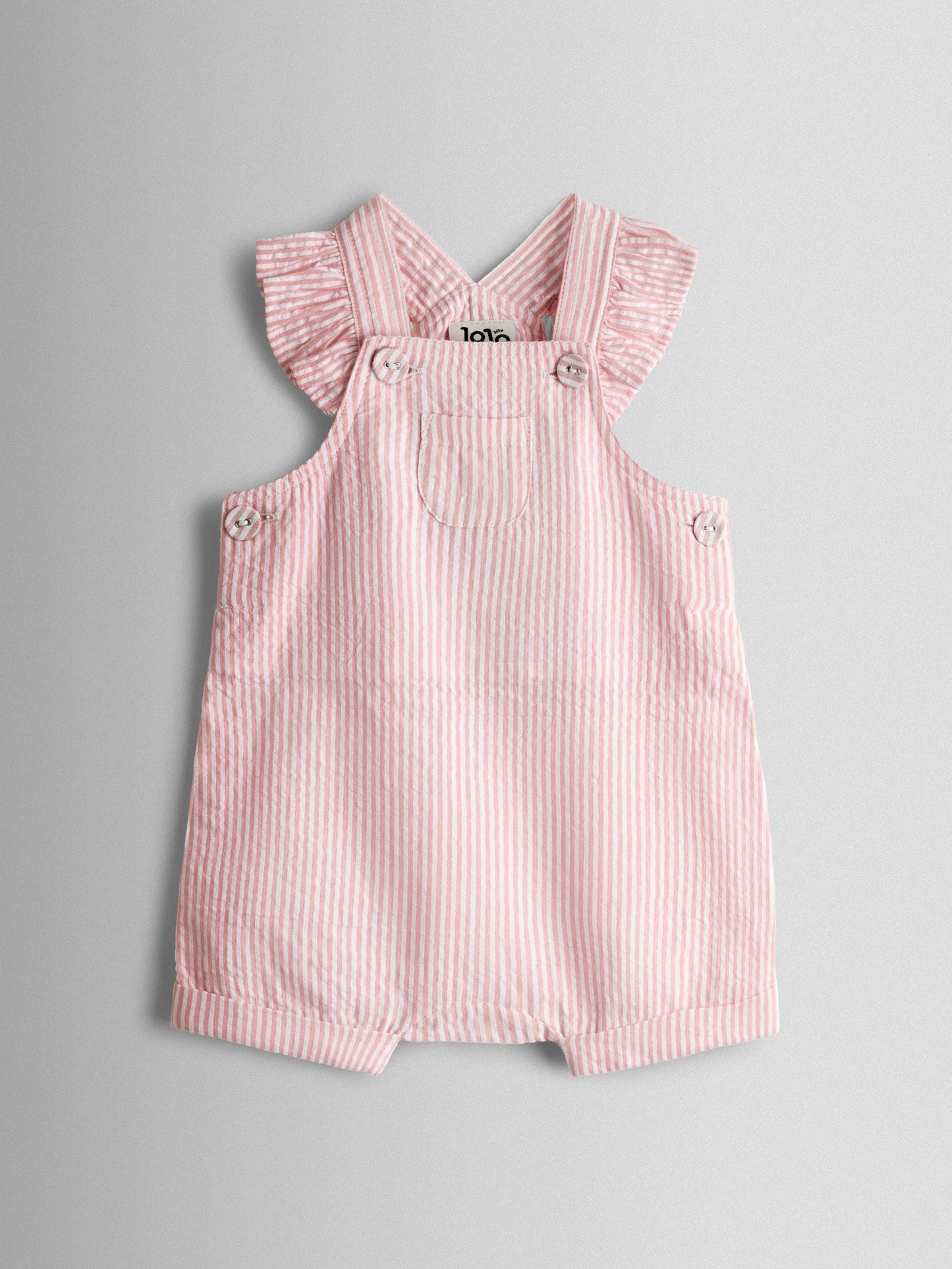 JoJo Maman Bébé Pink Seersucker Stripe Dungarees & T-Shirt Set image 4