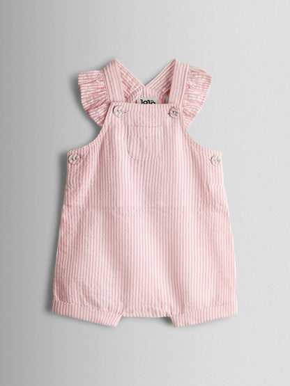 JoJo Maman Bébé Pink Seersucker Stripe Dungarees & T-Shirt Set image 4