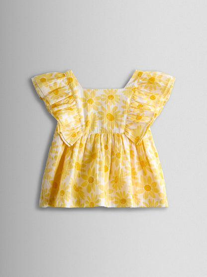 JoJo Maman Bébé Yellow Daisy Square Neck Top & Short Set image 2