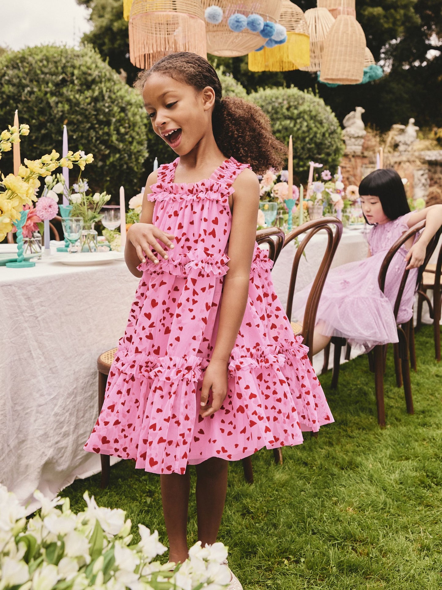 Pink Heart Tiered Mesh Party Dress (3-16yrs) image 1