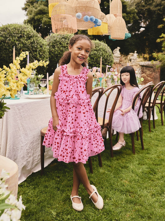 Pink Heart Tiered Mesh Party Dress (3-16yrs) image 2