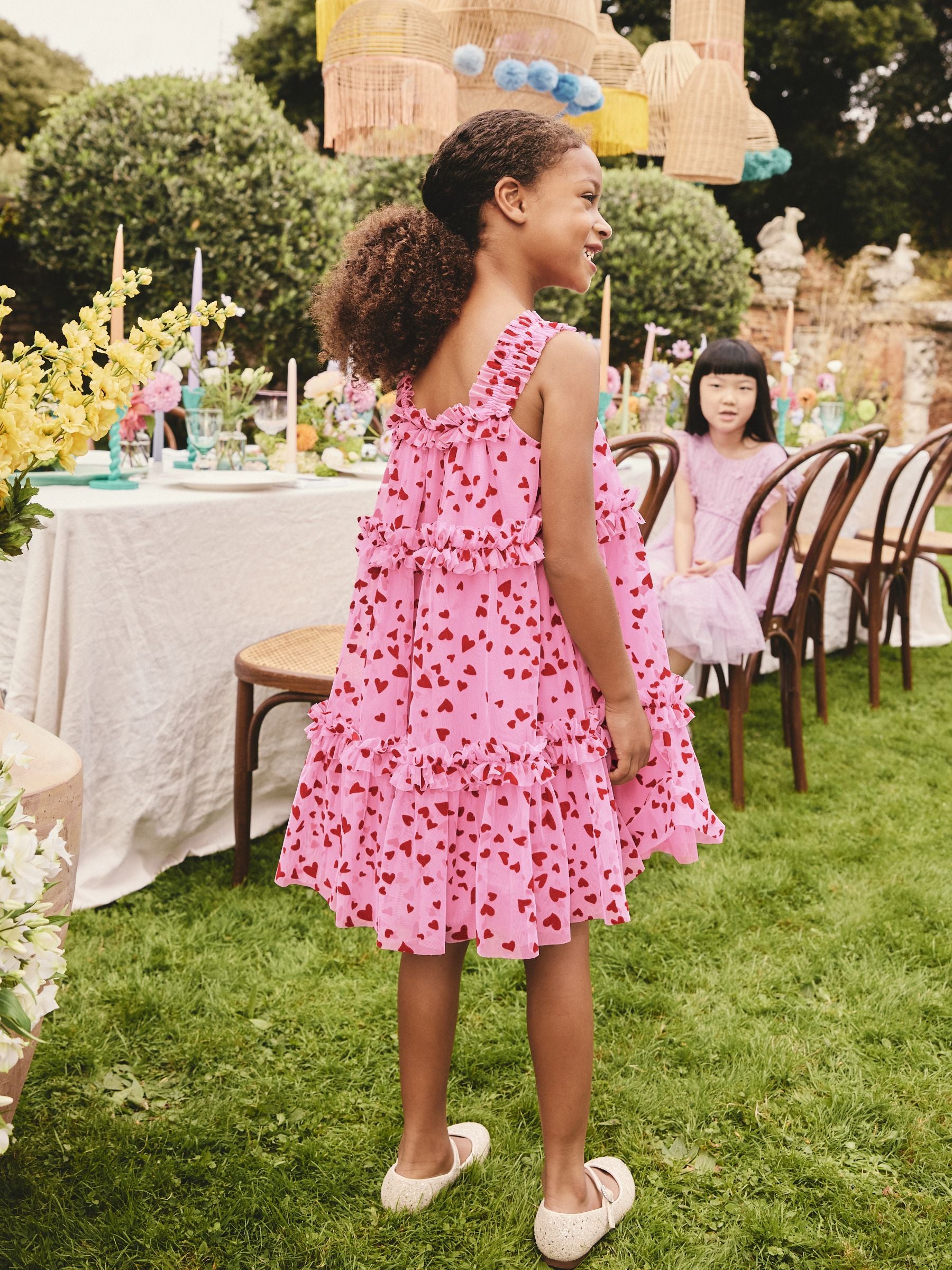 Pink Heart Tiered Mesh Party Dress (3-16yrs) image 3