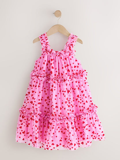 Pink Heart Tiered Mesh Party Dress (3-16yrs) image 4