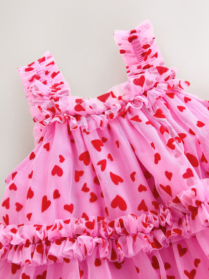 Pink Heart Tiered Mesh Party Dress (3-16yrs) image 6