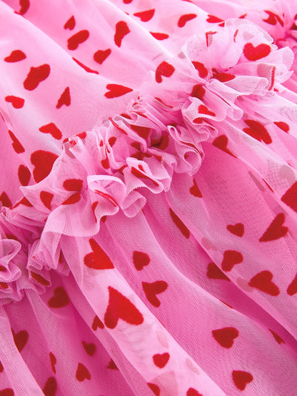 Pink Heart Tiered Mesh Party Dress (3-16yrs) image 7