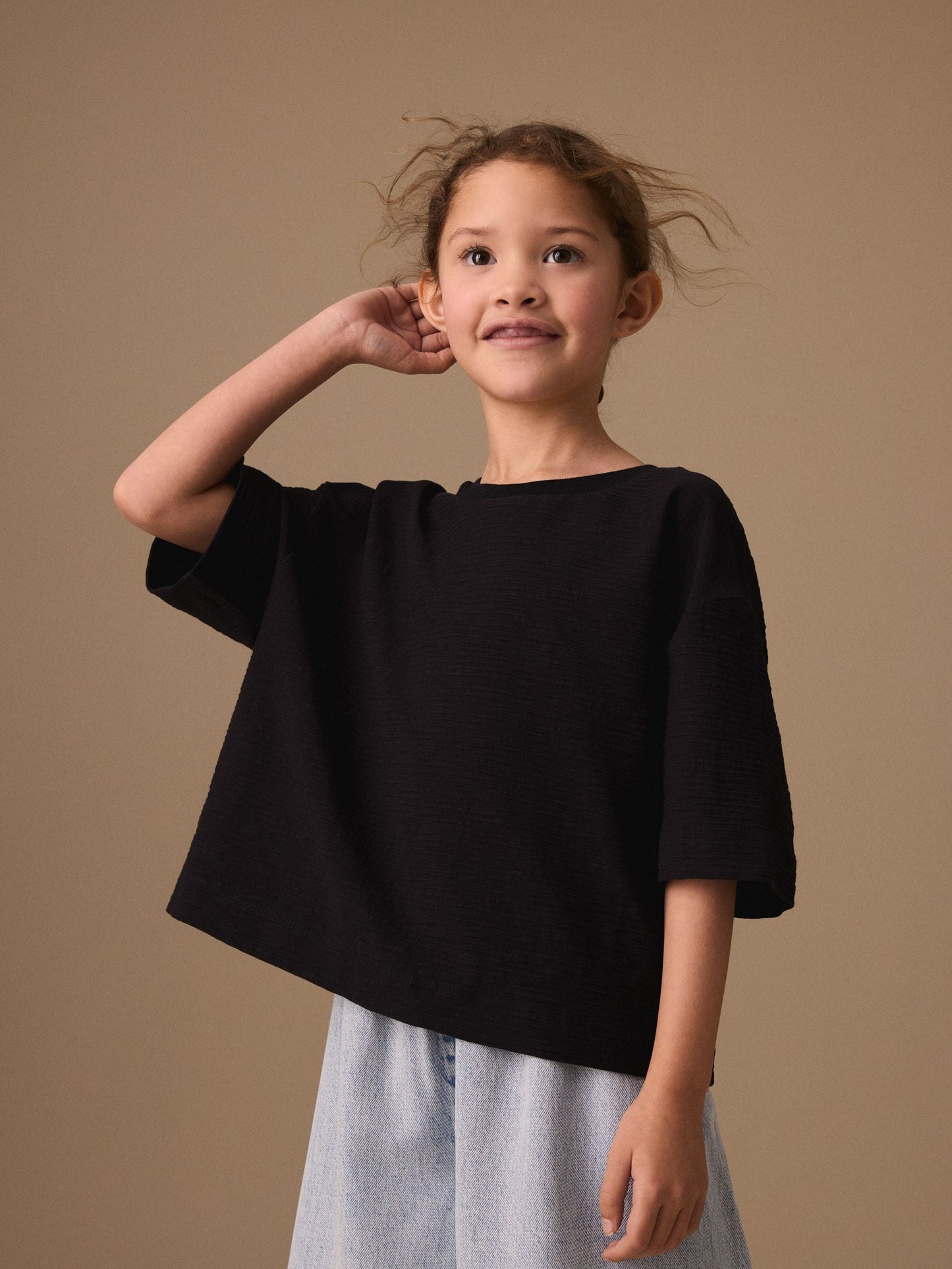 Dsiney Kidz - Black Textured Oversized Boxy T-Shirt (3-16yrs) image 1