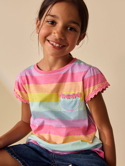 Dsiney Kidz - Rainbow Stripe Daisy Pocket T-Shirt (12mths-12yrs) image 1