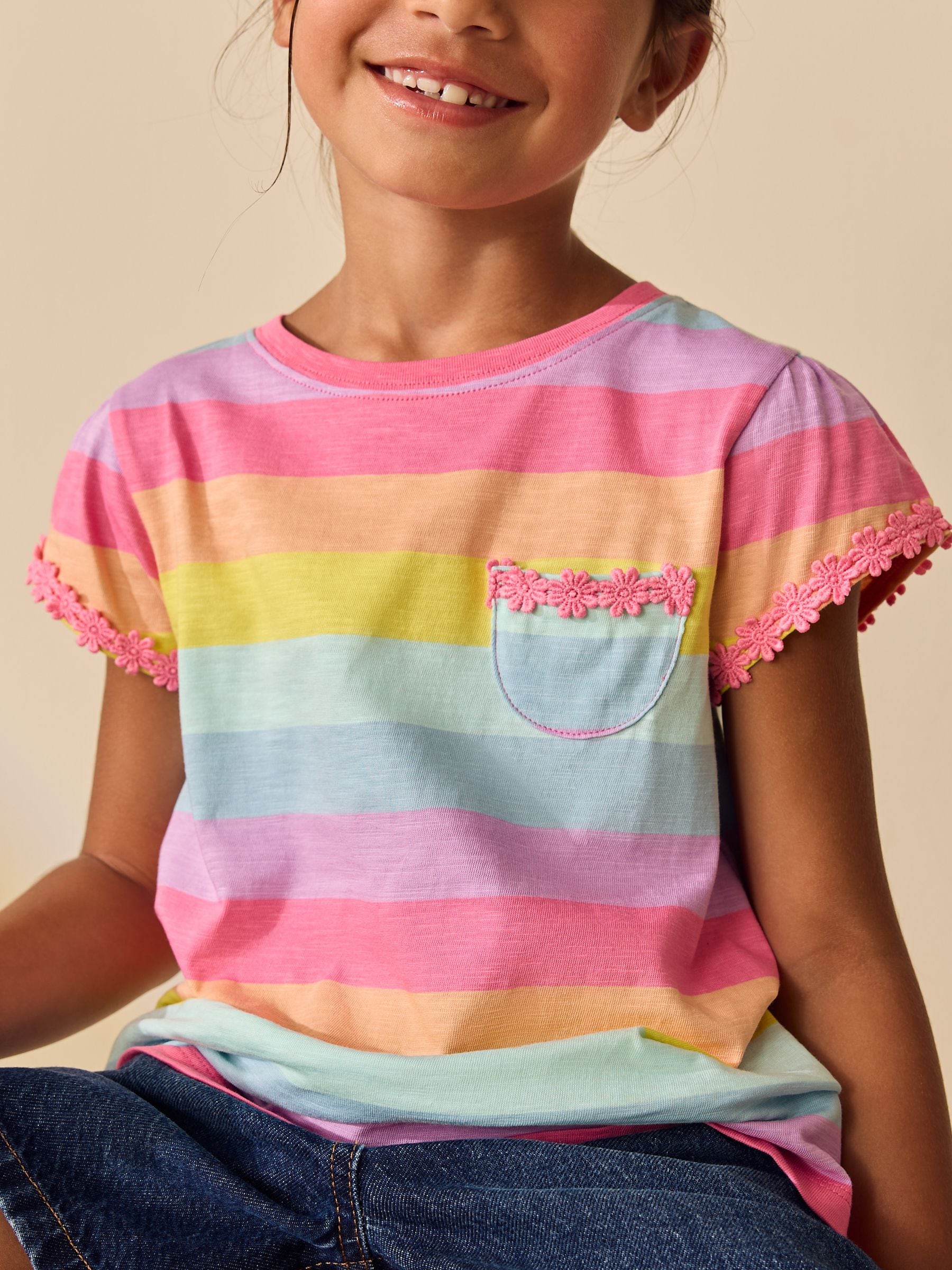 Dsiney Kidz - Rainbow Stripe Daisy Pocket T-Shirt (12mths-12yrs) image 4