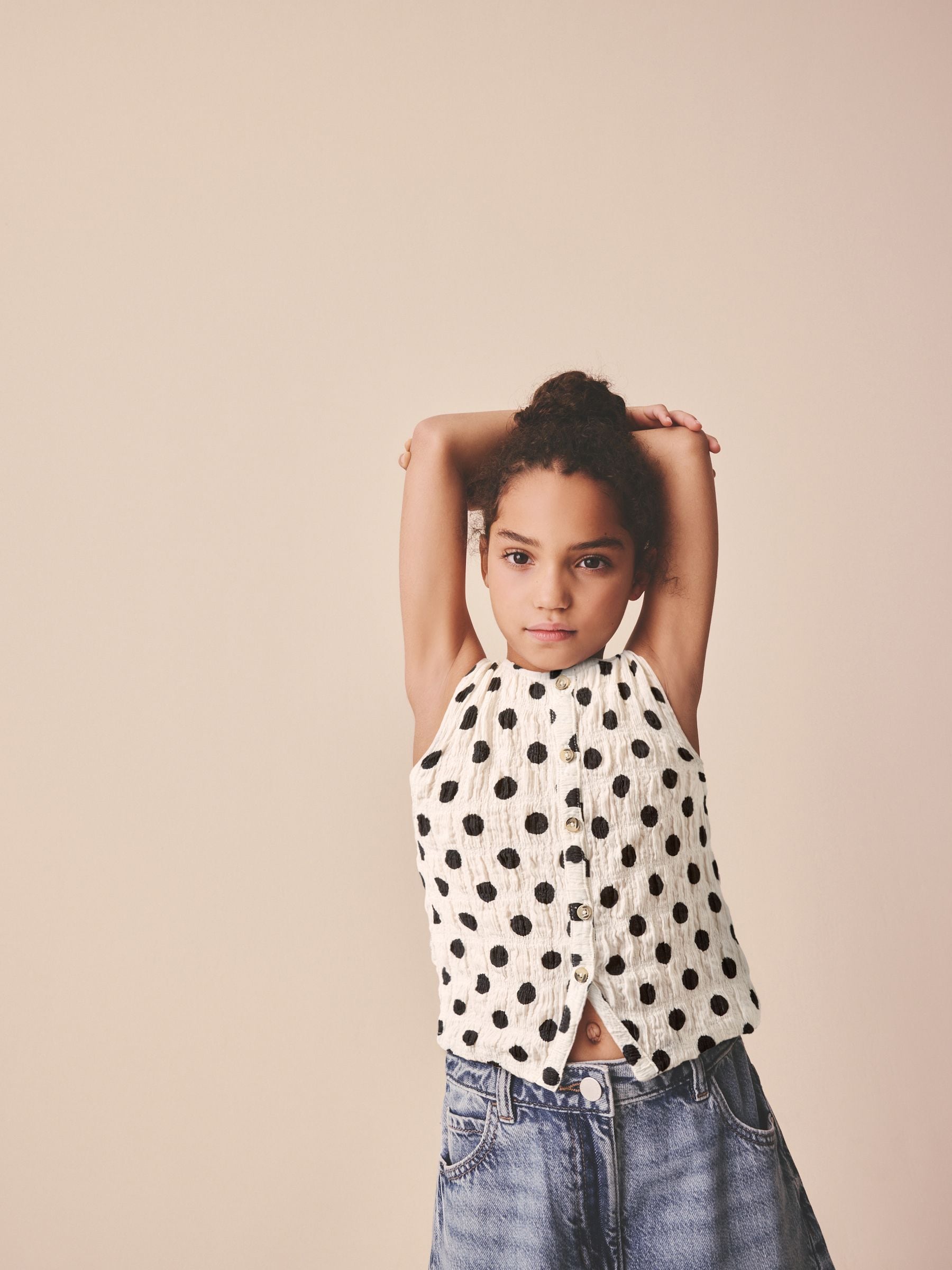 Dsiney Kidz - Black/White Spot Textured Button Front Top (3-16yrs) image 2