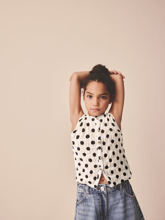 Dsiney Kidz - Black/White Spot Textured Button Front Top (3-16yrs) image 2