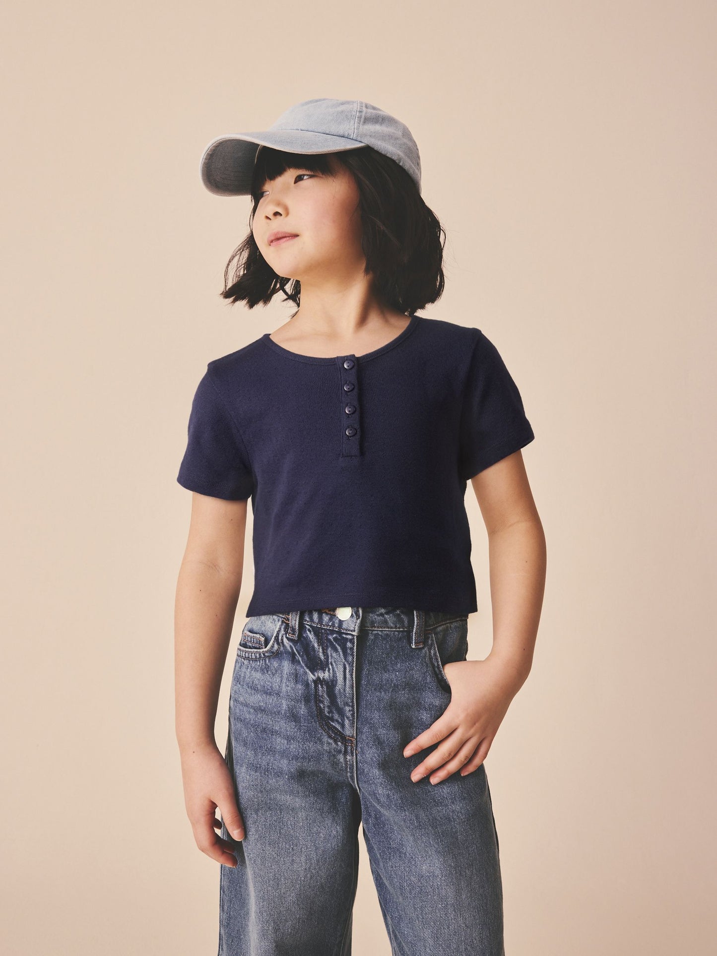 Dsiney Kidz - Navy Pointelle Button Front Top (3-16yrs) image 1