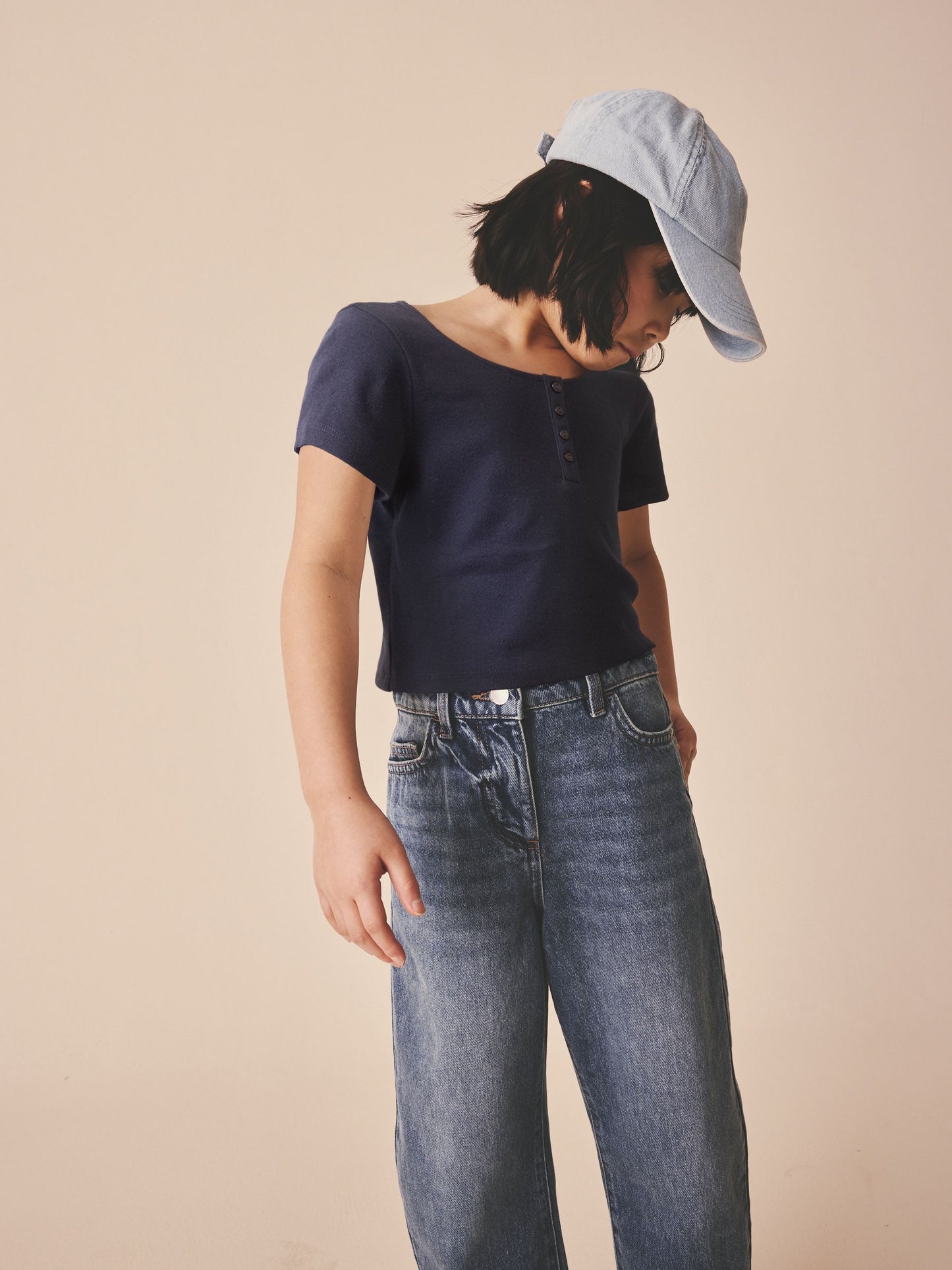 Dsiney Kidz - Navy Pointelle Button Front Top (3-16yrs) image 3