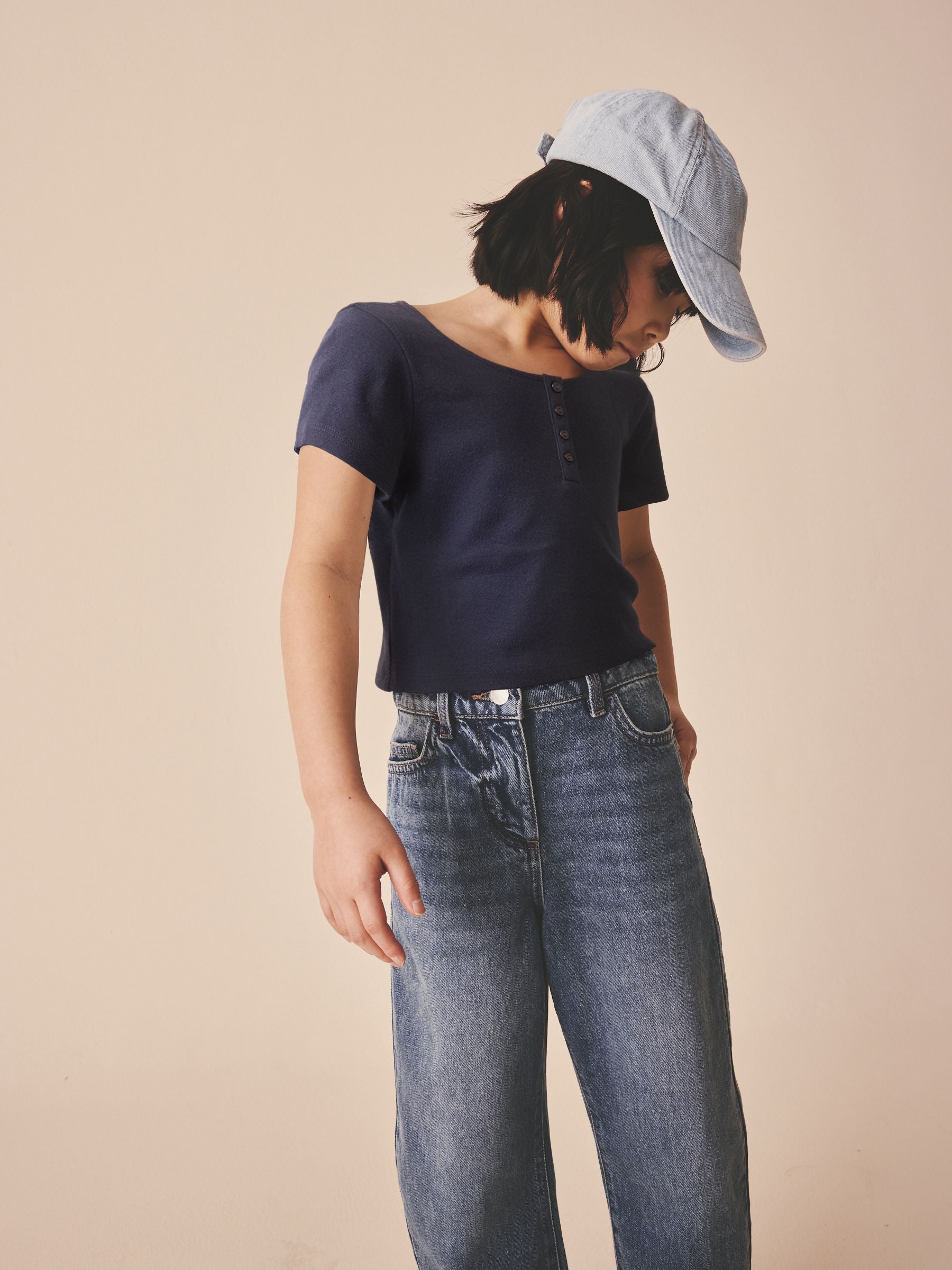 Dsiney Kidz - Navy Pointelle Button Front Top (3-16yrs) image 3