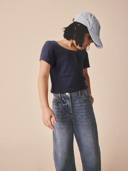 Dsiney Kidz - Navy Pointelle Button Front Top (3-16yrs) image 3