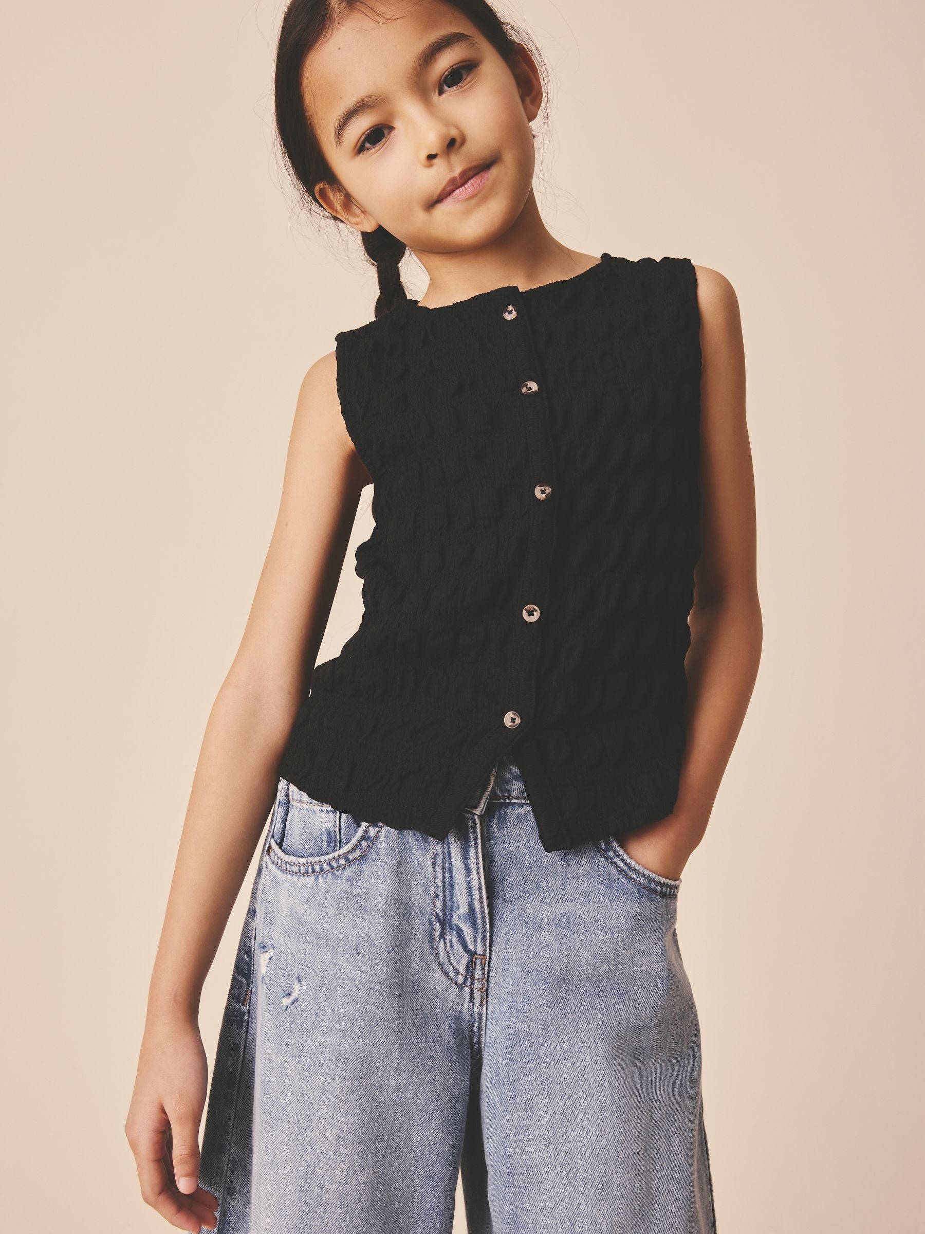 Dsiney Kidz - Black Textured Button Front Top (3-16yrs) image 1