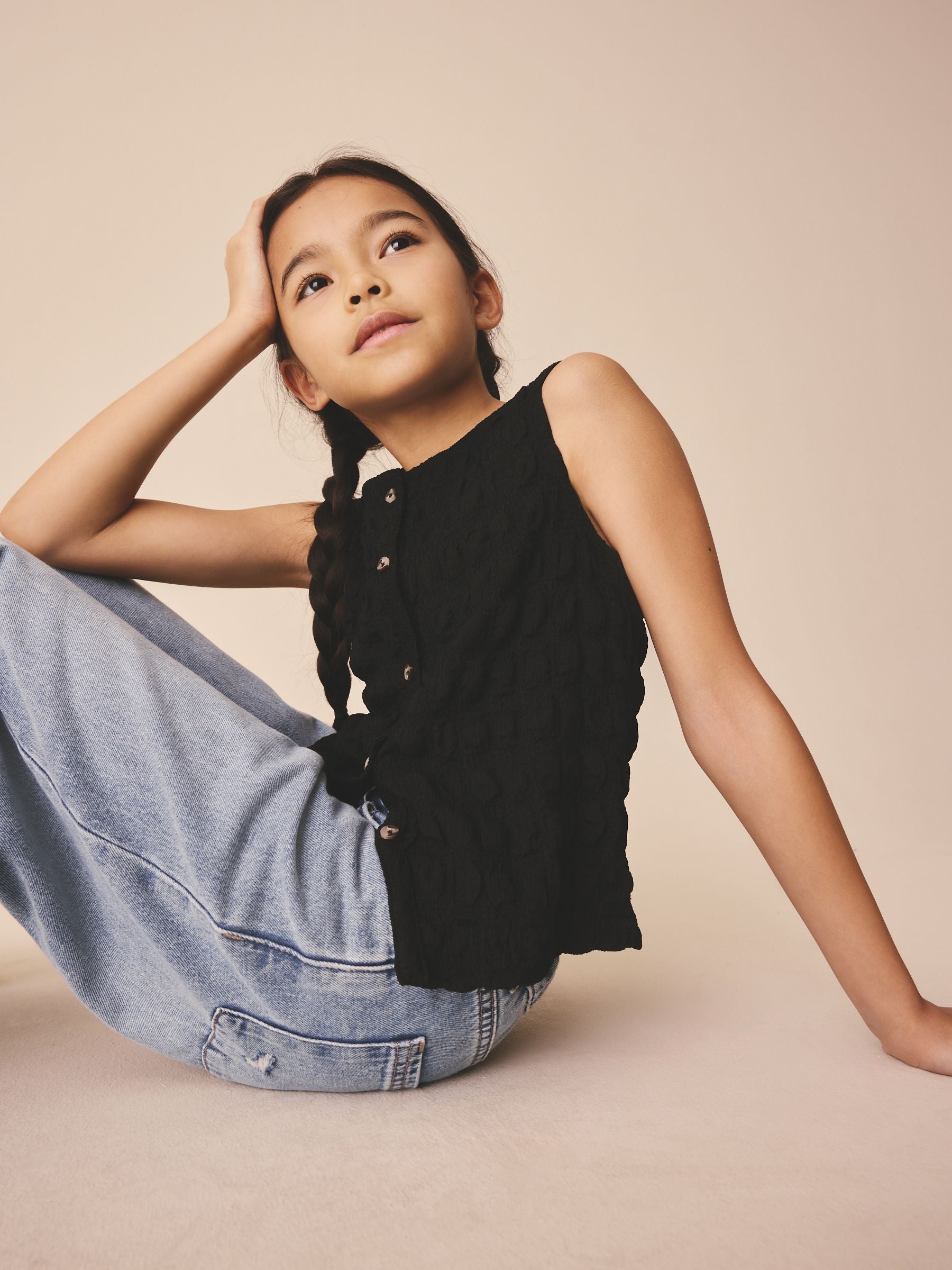 Dsiney Kidz - Black Textured Button Front Top (3-16yrs) image 2