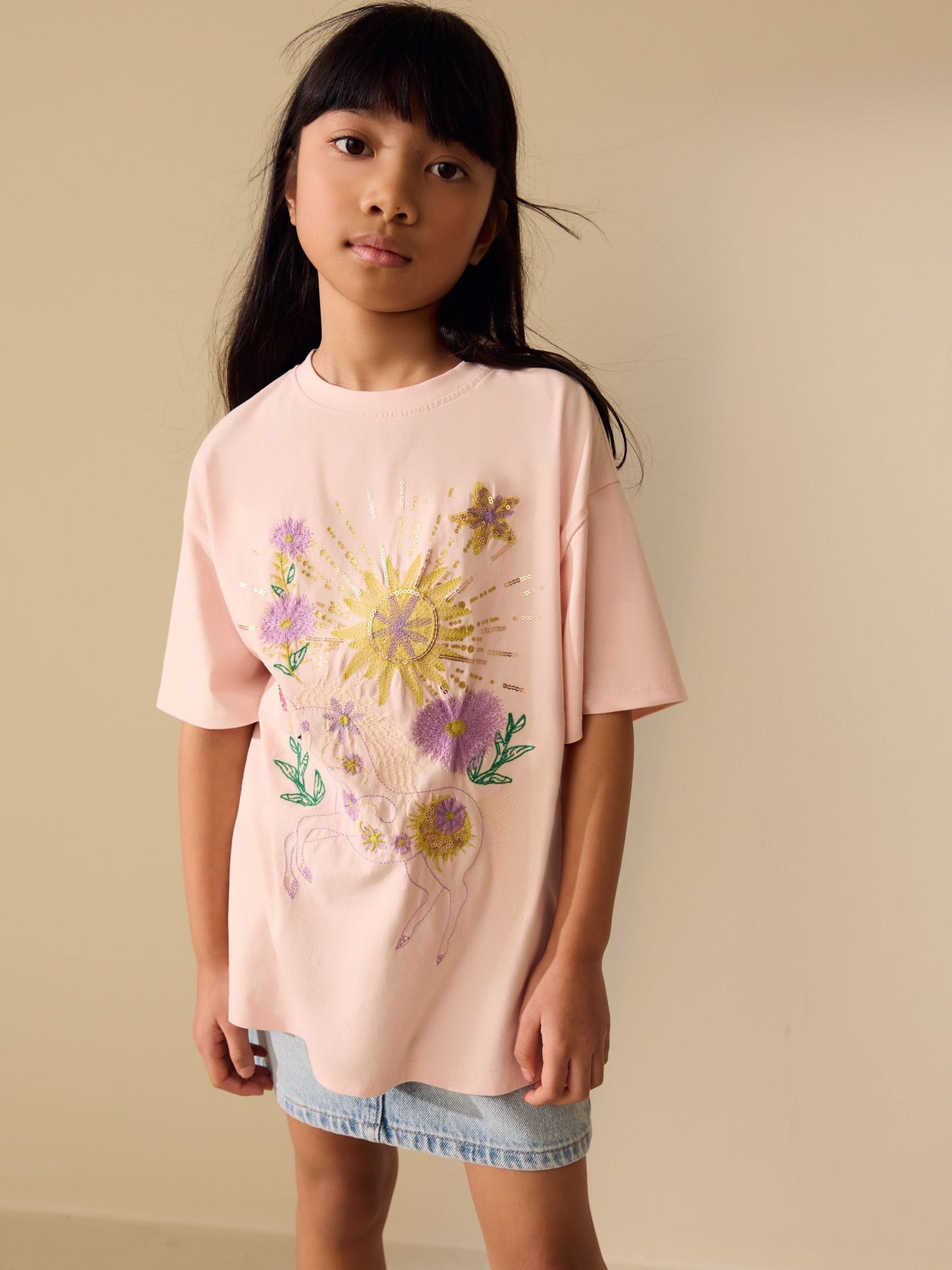 Dsiney Kidz - Pink Unicorn Sequin Oversized T-Shirt (3-16yrs) image 1