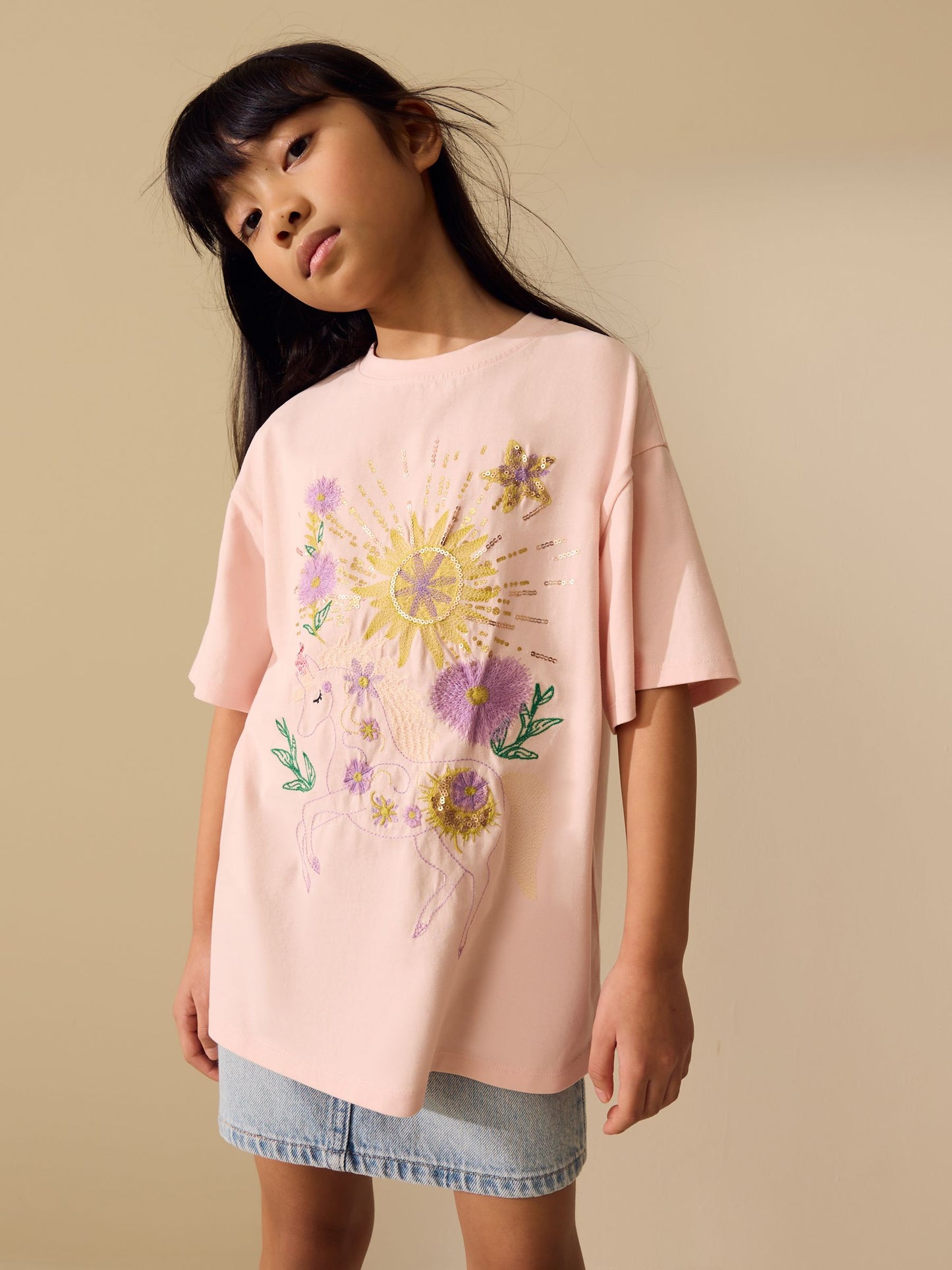 Dsiney Kidz - Pink Unicorn Sequin Oversized T-Shirt (3-16yrs) image 4