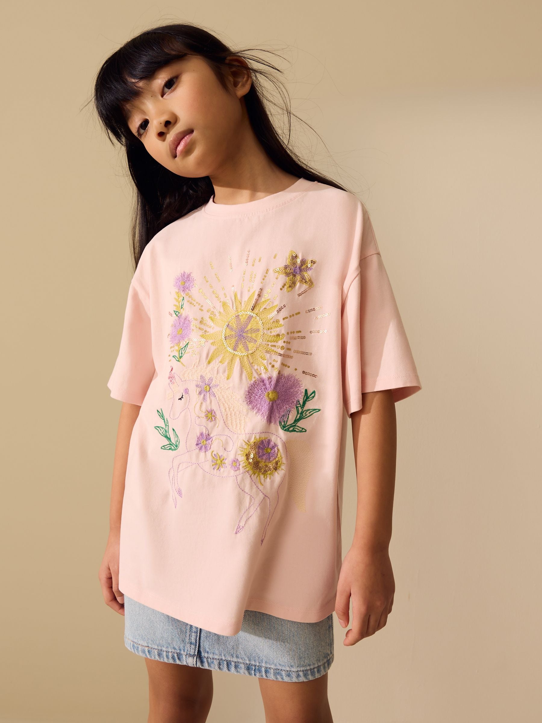 Dsiney Kidz - Pink Unicorn Sequin Oversized T-Shirt (3-16yrs) image 4