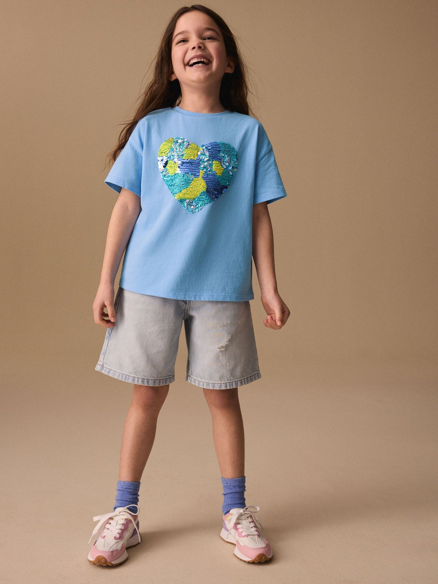 Dsiney Kidz - Blue Boxy Sequin Heart T-Shirt (3-16yrs) image 2