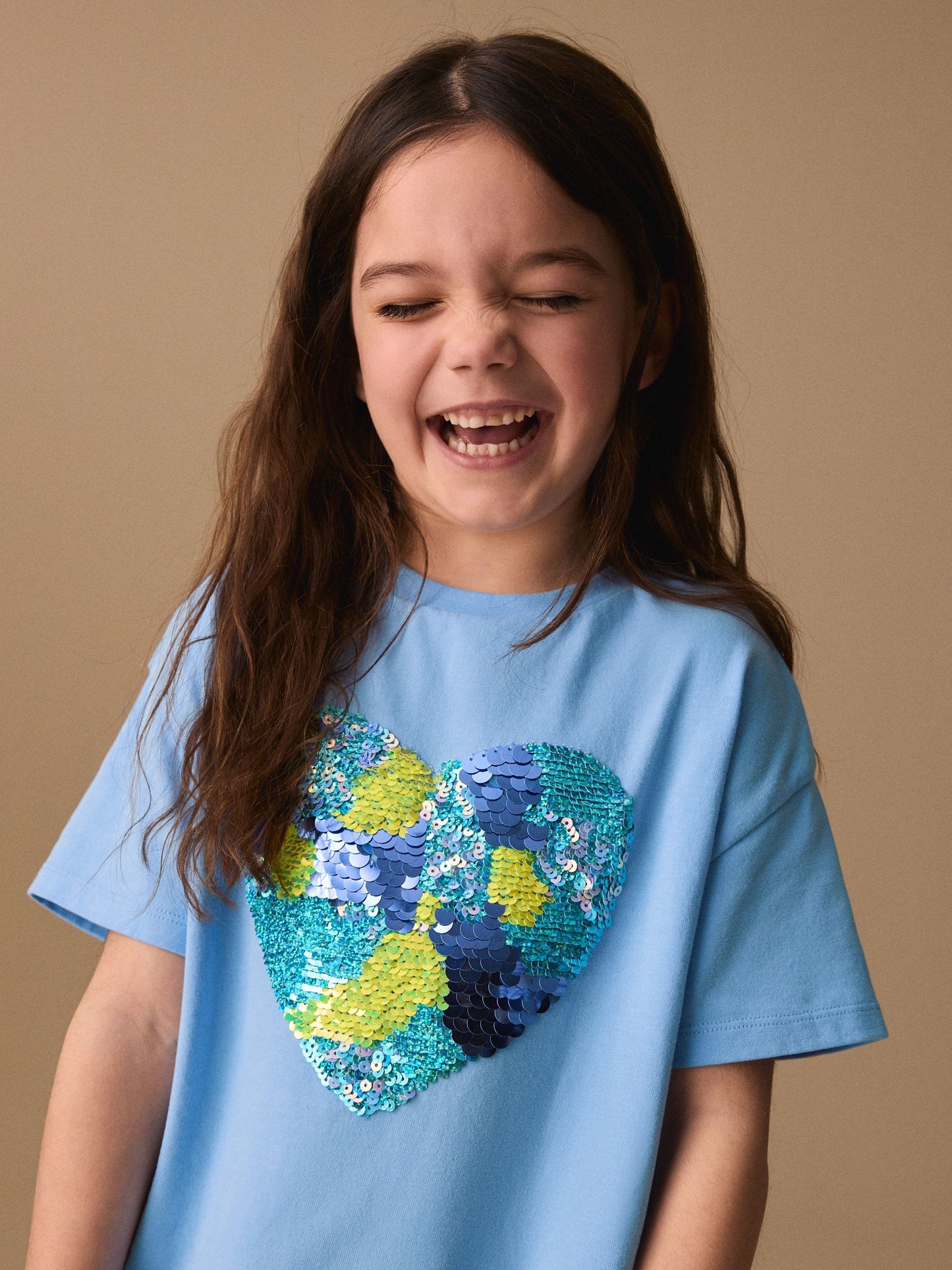 Dsiney Kidz - Blue Boxy Sequin Heart T-Shirt (3-16yrs) image 4