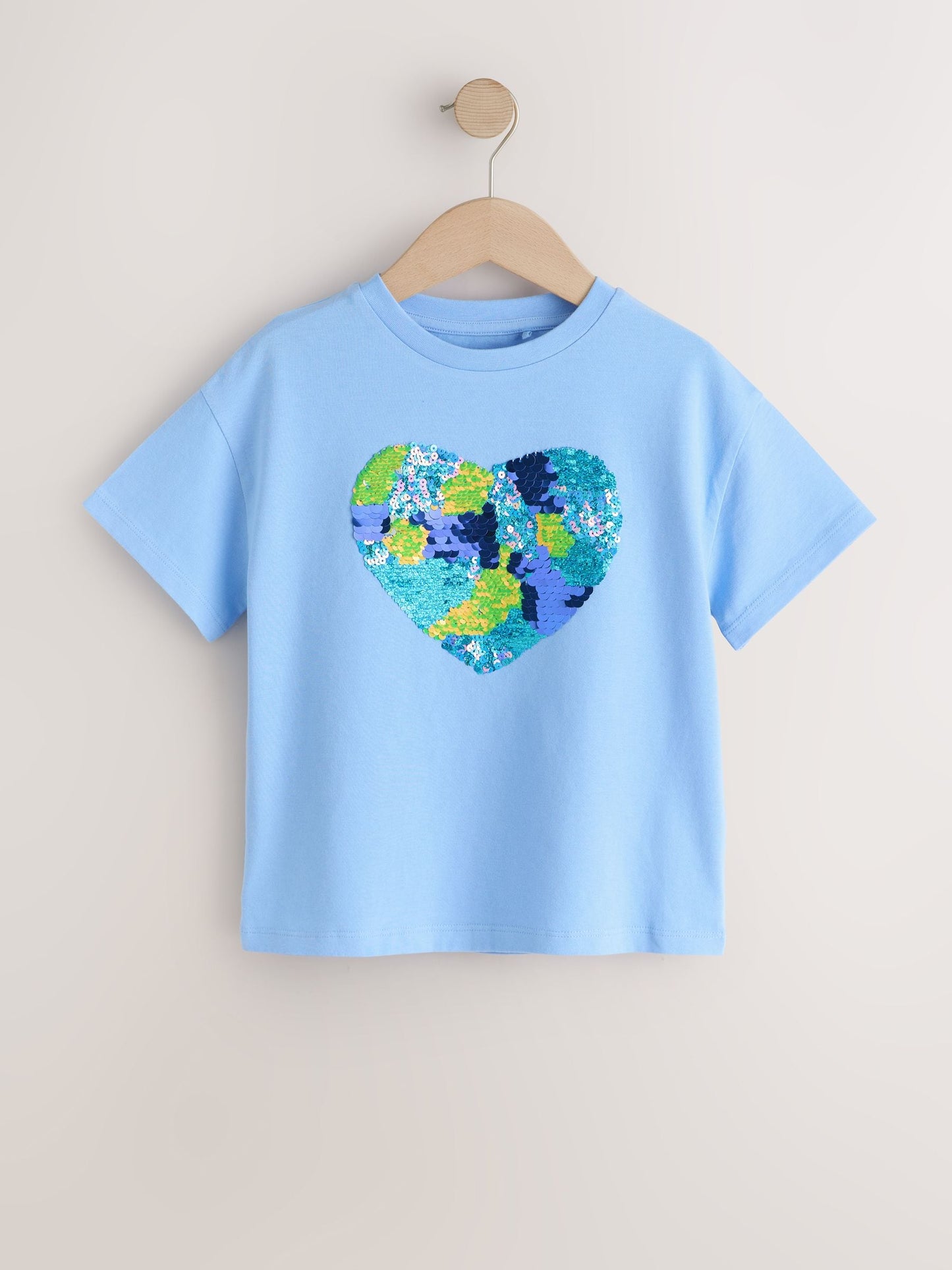 Dsiney Kidz - Blue Boxy Sequin Heart T-Shirt (3-16yrs) image 5