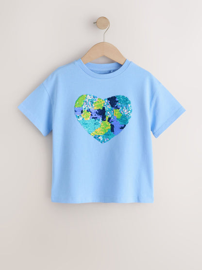 Dsiney Kidz - Blue Boxy Sequin Heart T-Shirt (3-16yrs) image 5