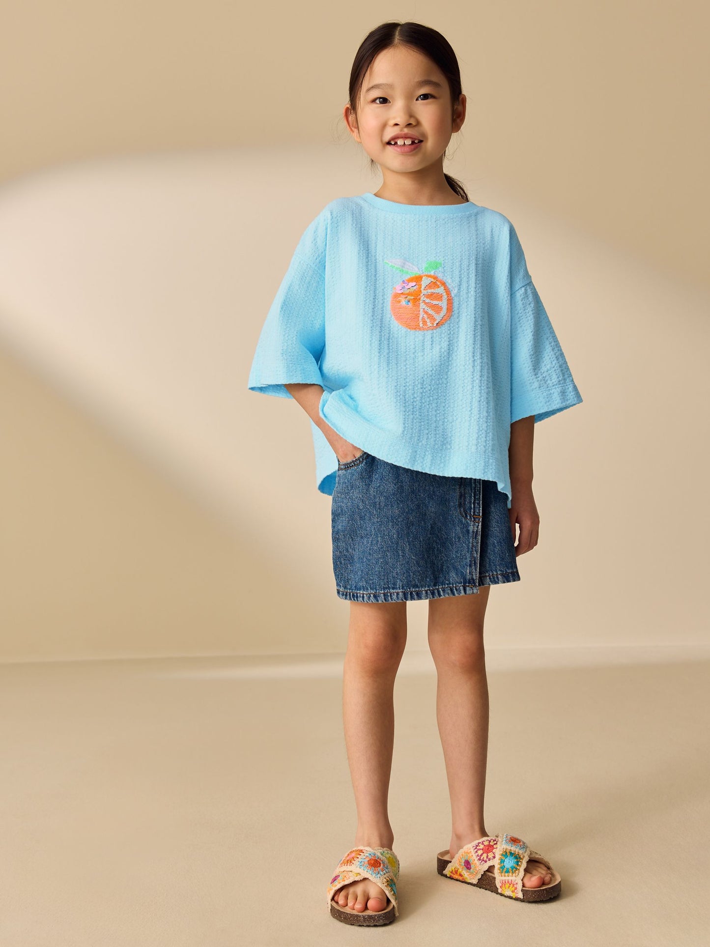 Dsiney Kidz - Blue Orange Sequin Textured Oversized Boxy T-Shirt (3-16yrs) image 2