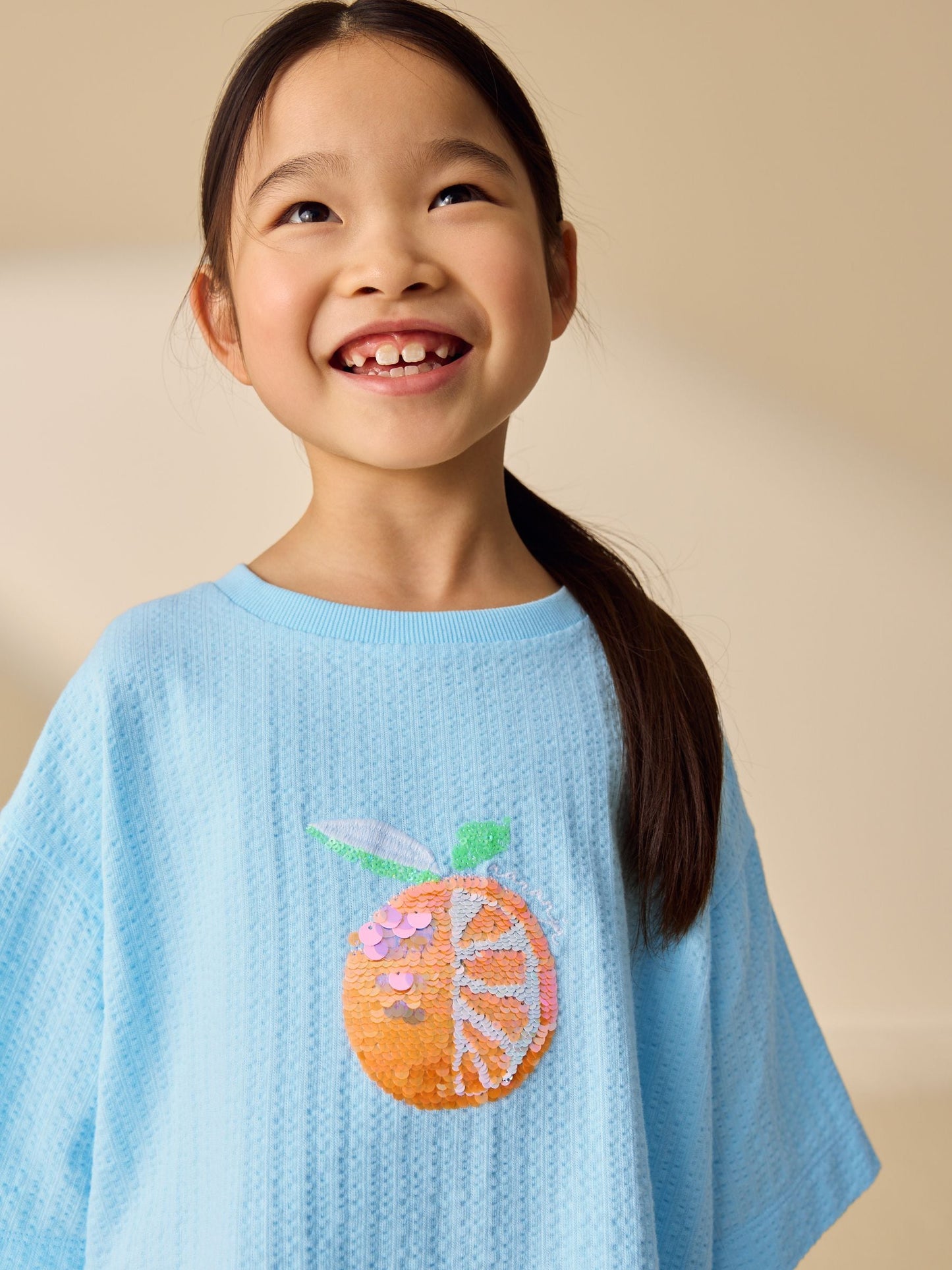 Dsiney Kidz - Blue Orange Sequin Textured Oversized Boxy T-Shirt (3-16yrs) image 4