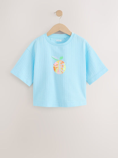Dsiney Kidz - Blue Orange Sequin Textured Oversized Boxy T-Shirt (3-16yrs) image 6