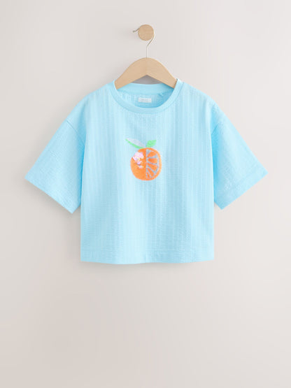 Dsiney Kidz - Blue Orange Sequin Textured Oversized Boxy T-Shirt (3-16yrs) image 7