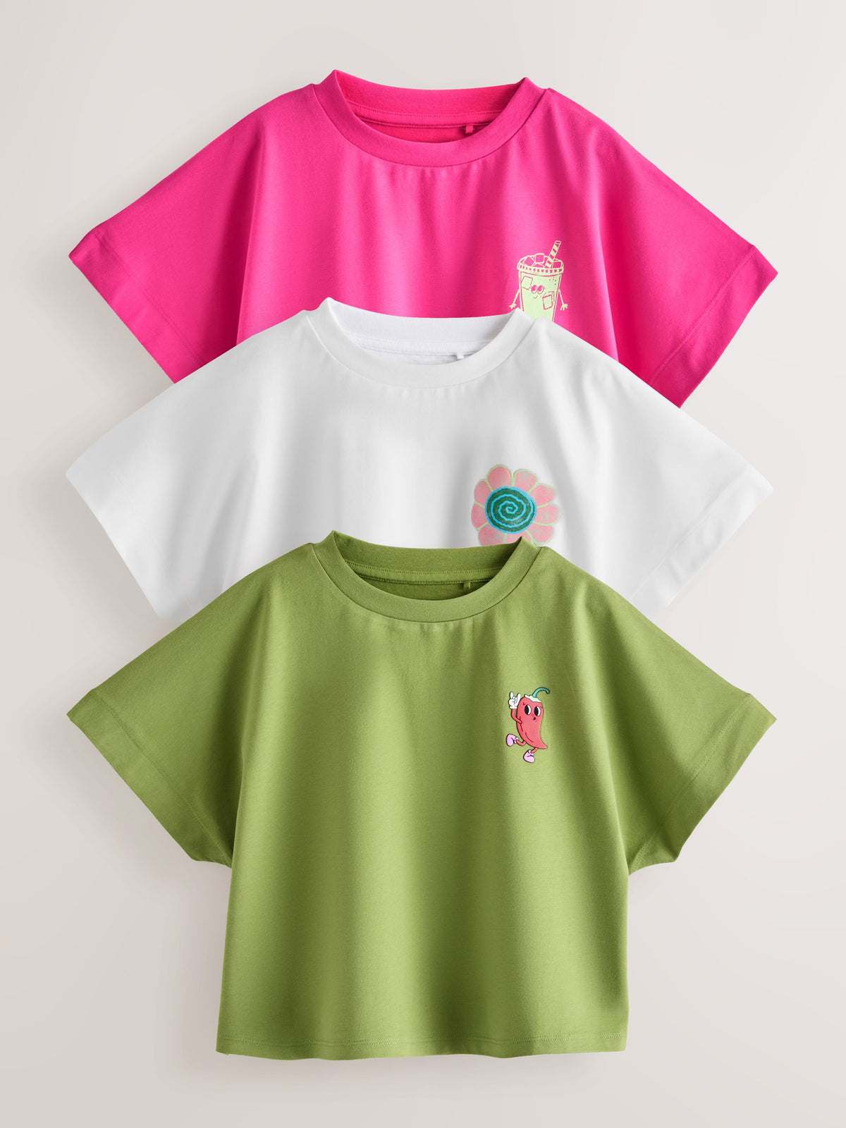 Dsiney Kidz - Pink/Green Boxy Graphic T-Shirts 3 Pack (3-16yrs) image 1