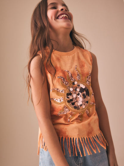 Dsiney Kidz - Orange Sun Fringe Sequin Vest (3-16yrs) image 1