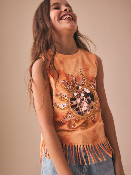 Dsiney Kidz - Orange Sun Fringe Sequin Vest (3-16yrs) image 1
