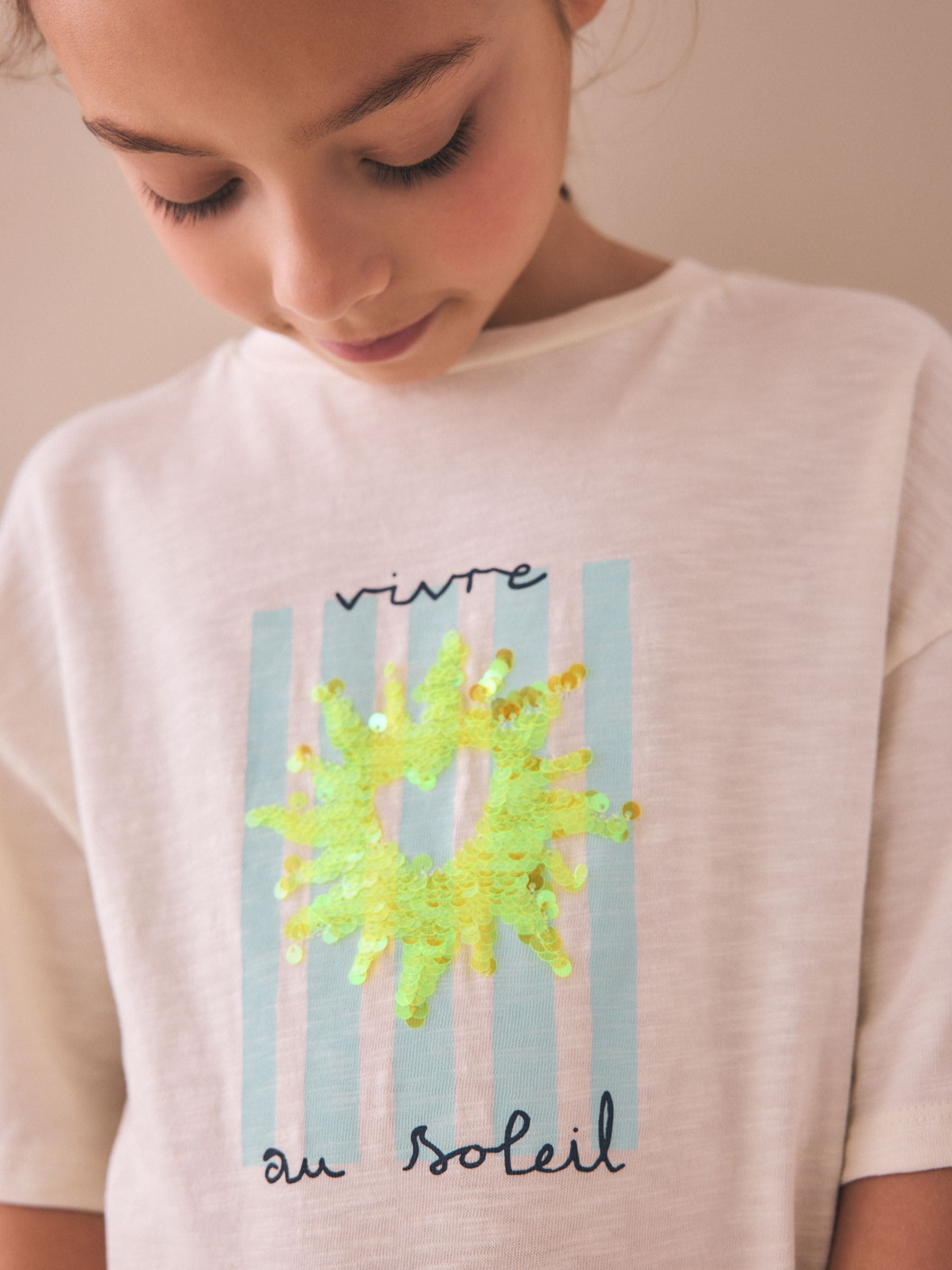 Dsiney Kidz - Ecru Sun Sequin Graphic T-Shirt (3-16yrs) image 4