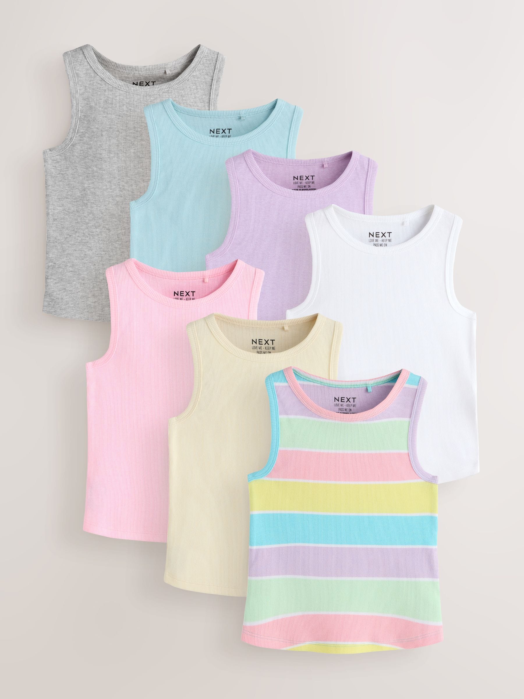 Dsiney Kidz - Multi Pastel Ribbed Vests 7 Pack (3-16yrs) image 1