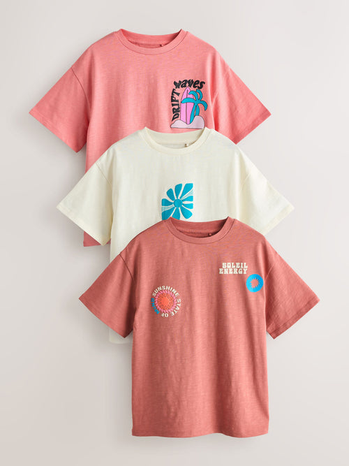 Dsiney Kidz - Brown/Pink Waves Oversized Graphic T-Shirts 3 Pack (3-16yrs) image 1