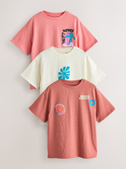 Dsiney Kidz - Brown/Pink Waves Oversized Graphic T-Shirts 3 Pack (3-16yrs) image 1