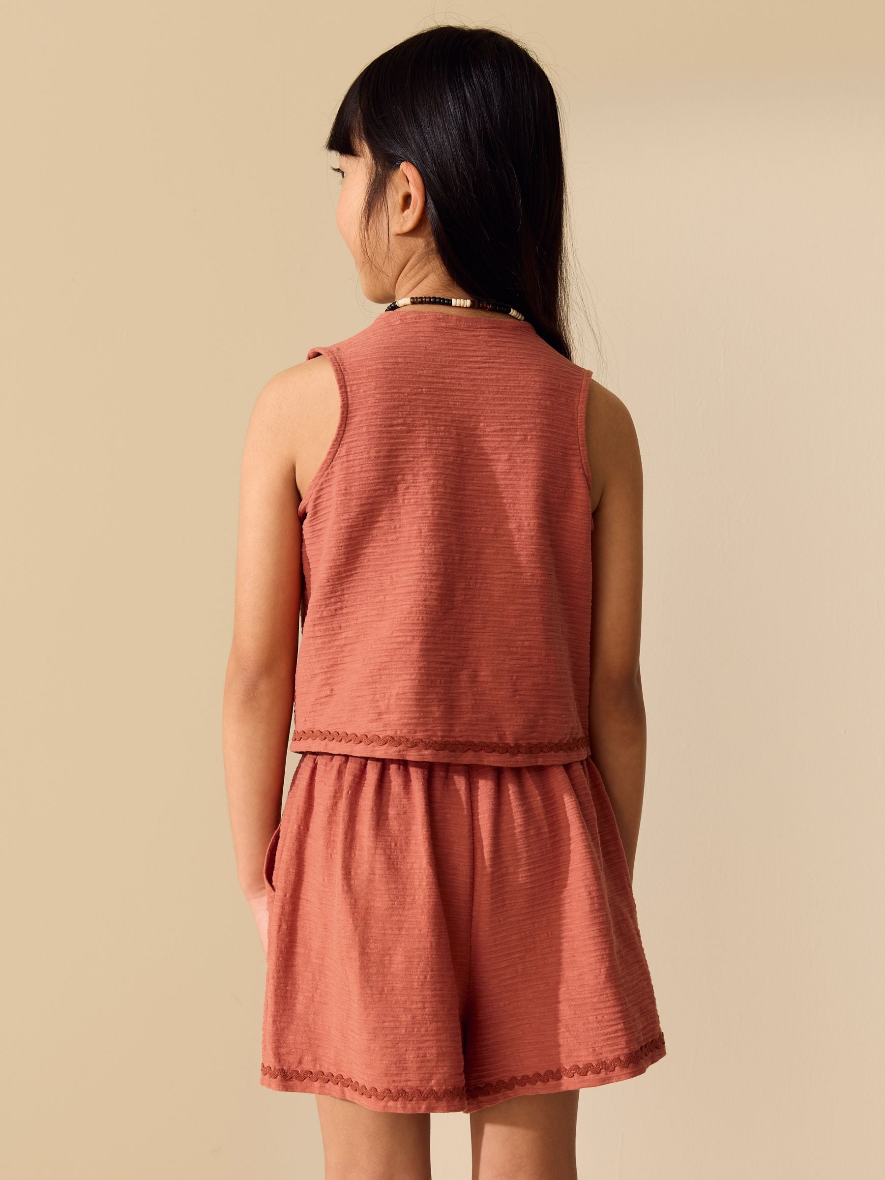 Dsiney Kidz - Rust Brown Textured Appliqué Waistcost Shorts Set (3-16yrs) image 3