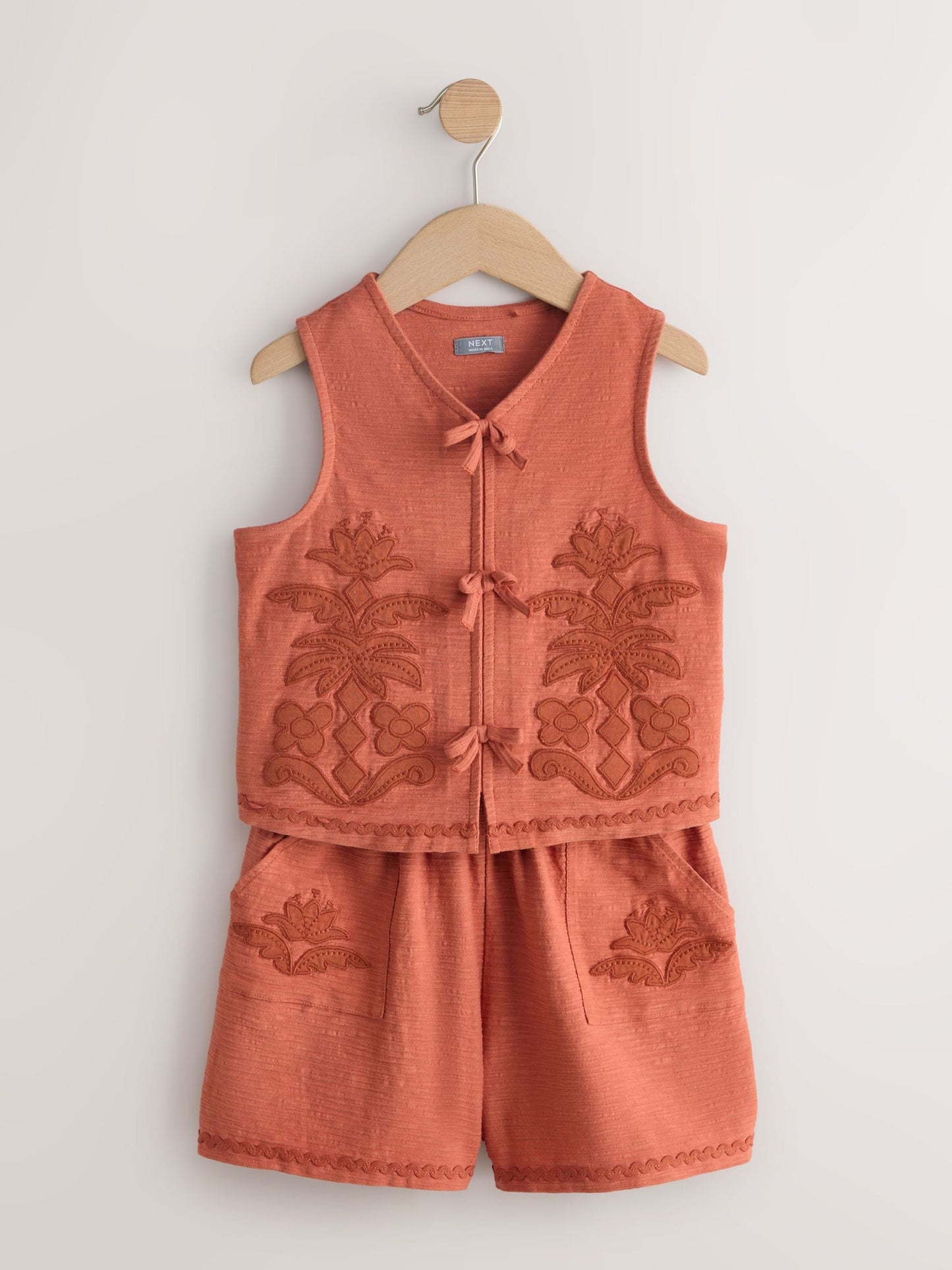 Dsiney Kidz - Rust Brown Textured Appliqué Waistcost Shorts Set (3-16yrs) image 6
