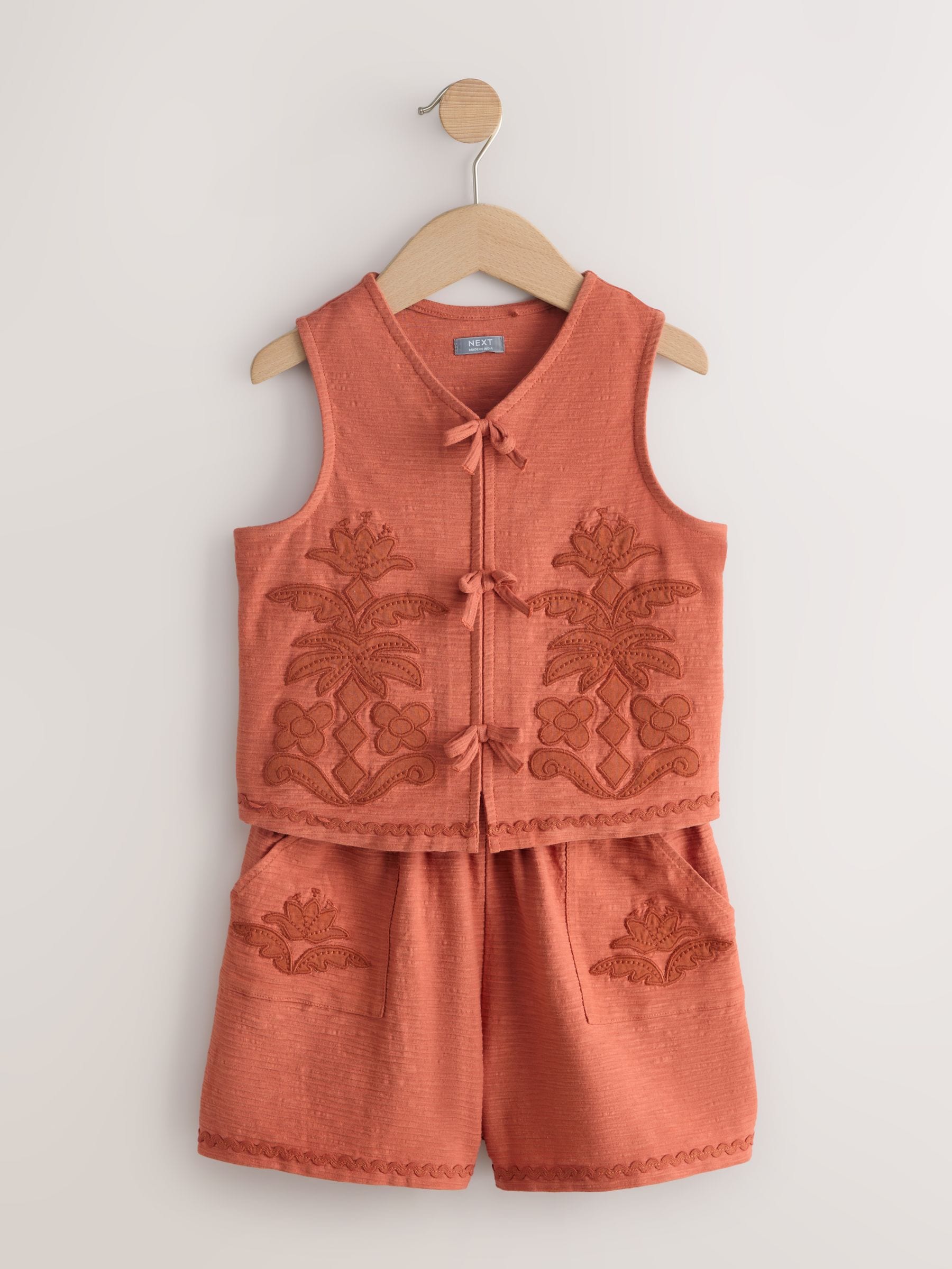 Dsiney Kidz - Rust Brown Textured Appliqué Waistcost Shorts Set (3-16yrs) image 6