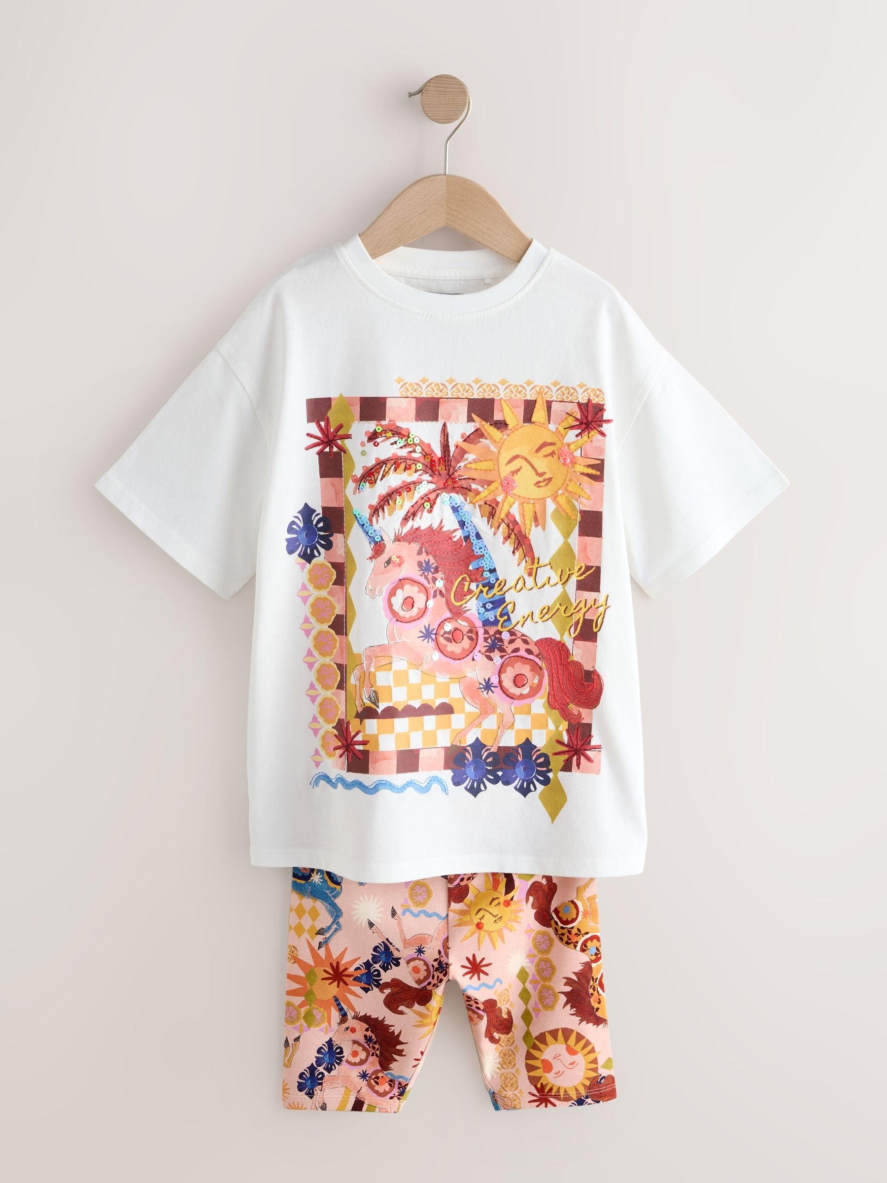 Dsiney Kidz - White Unicorn Sequin T-Shirt and Cycling Shorts Set (3-16yrs) image 5