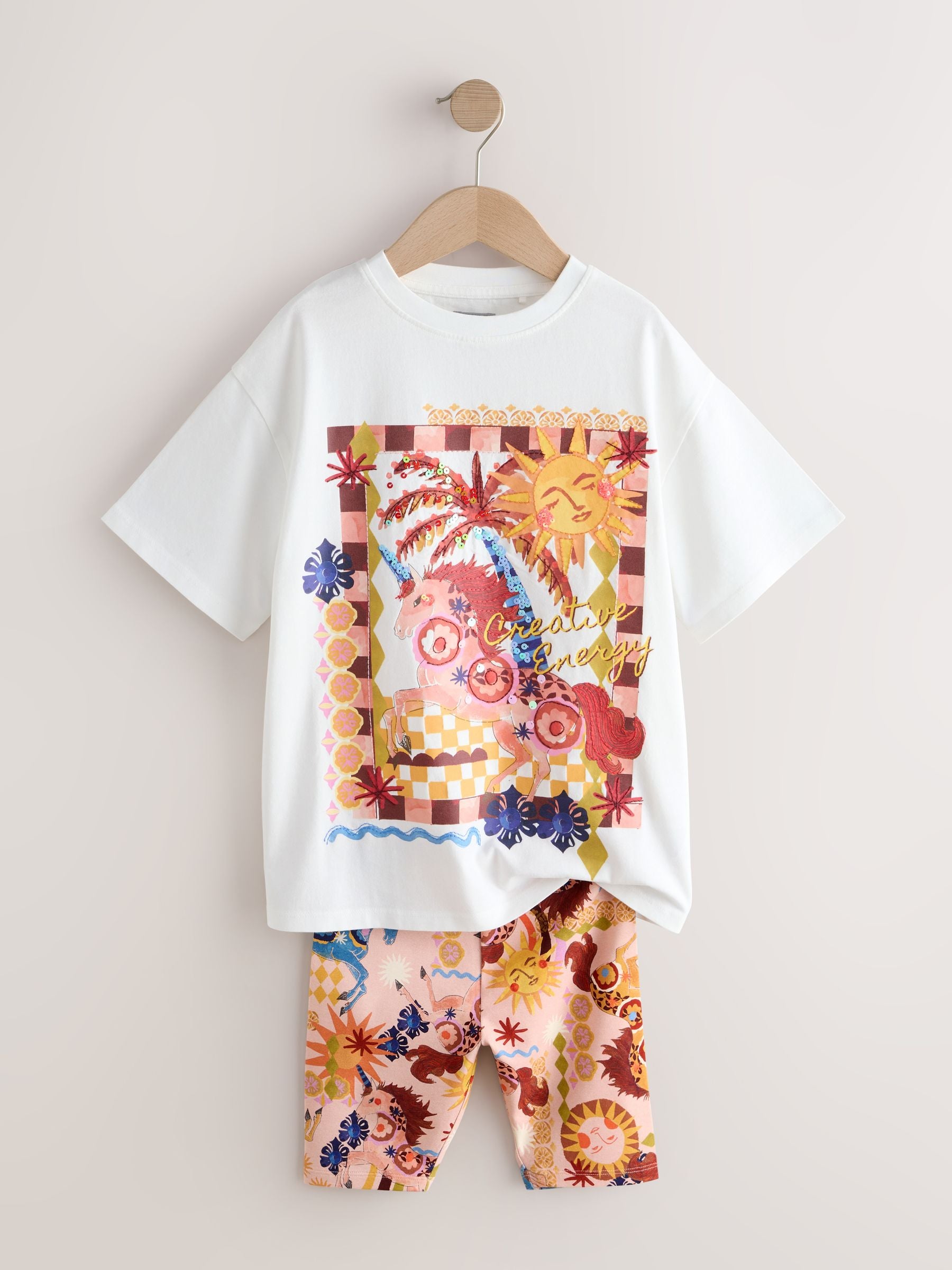 Dsiney Kidz - White Unicorn Sequin T-Shirt and Cycling Shorts Set (3-16yrs) image 6
