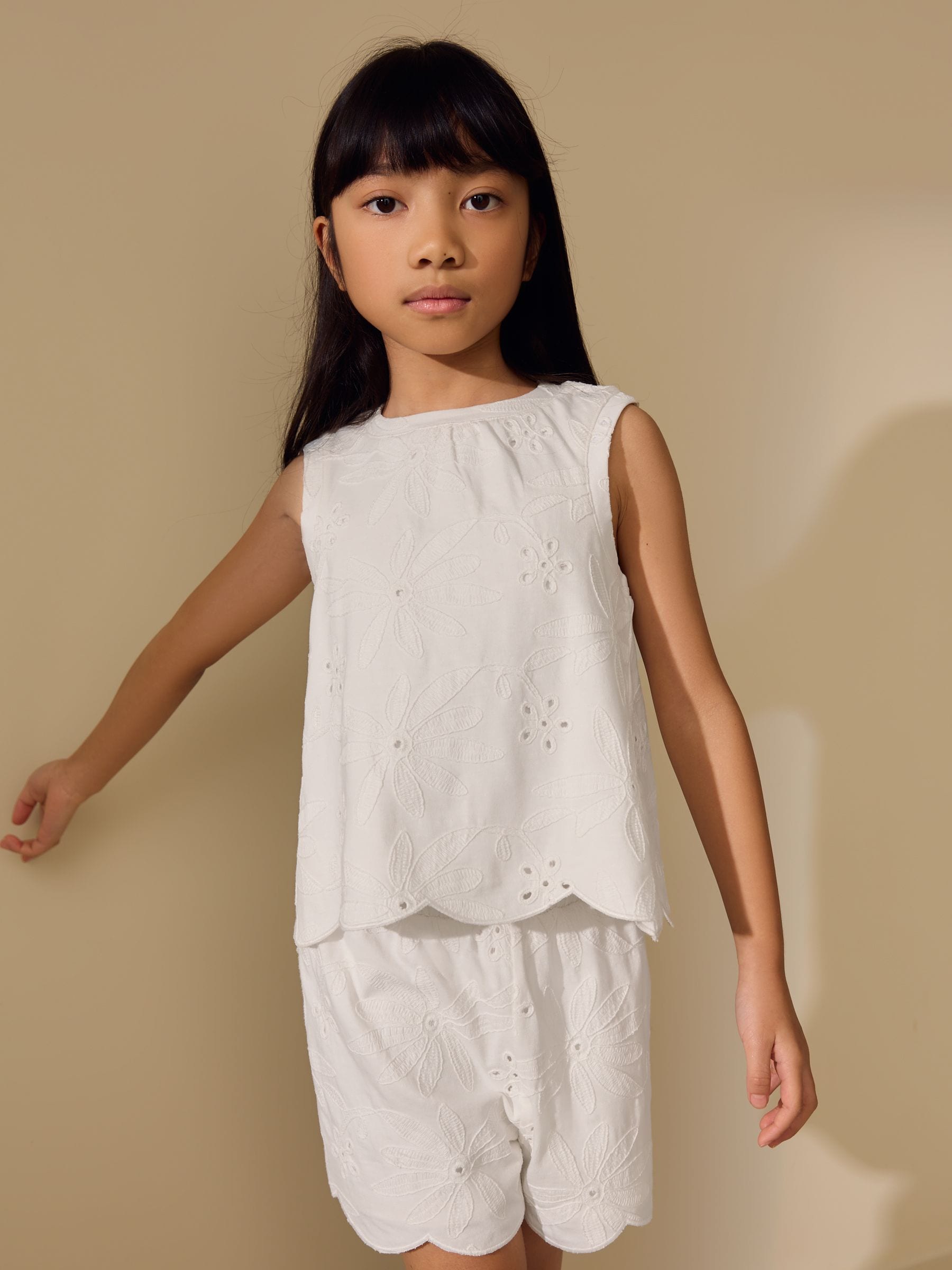 Dsiney Kidz - Ecru Broderie Vest and Shorts Set (3-16yrs) image 3